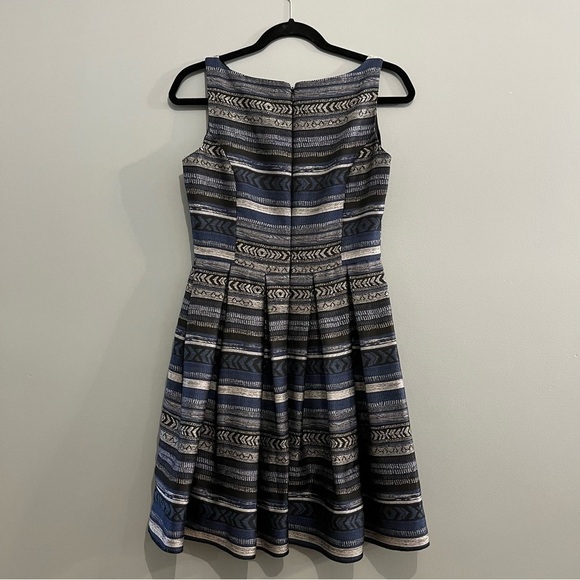 Bb Dakota Kinley Southwest Blue Grey Silver Retro Boat Neck Fit-n-Flare Dress - Picture 4 of 15